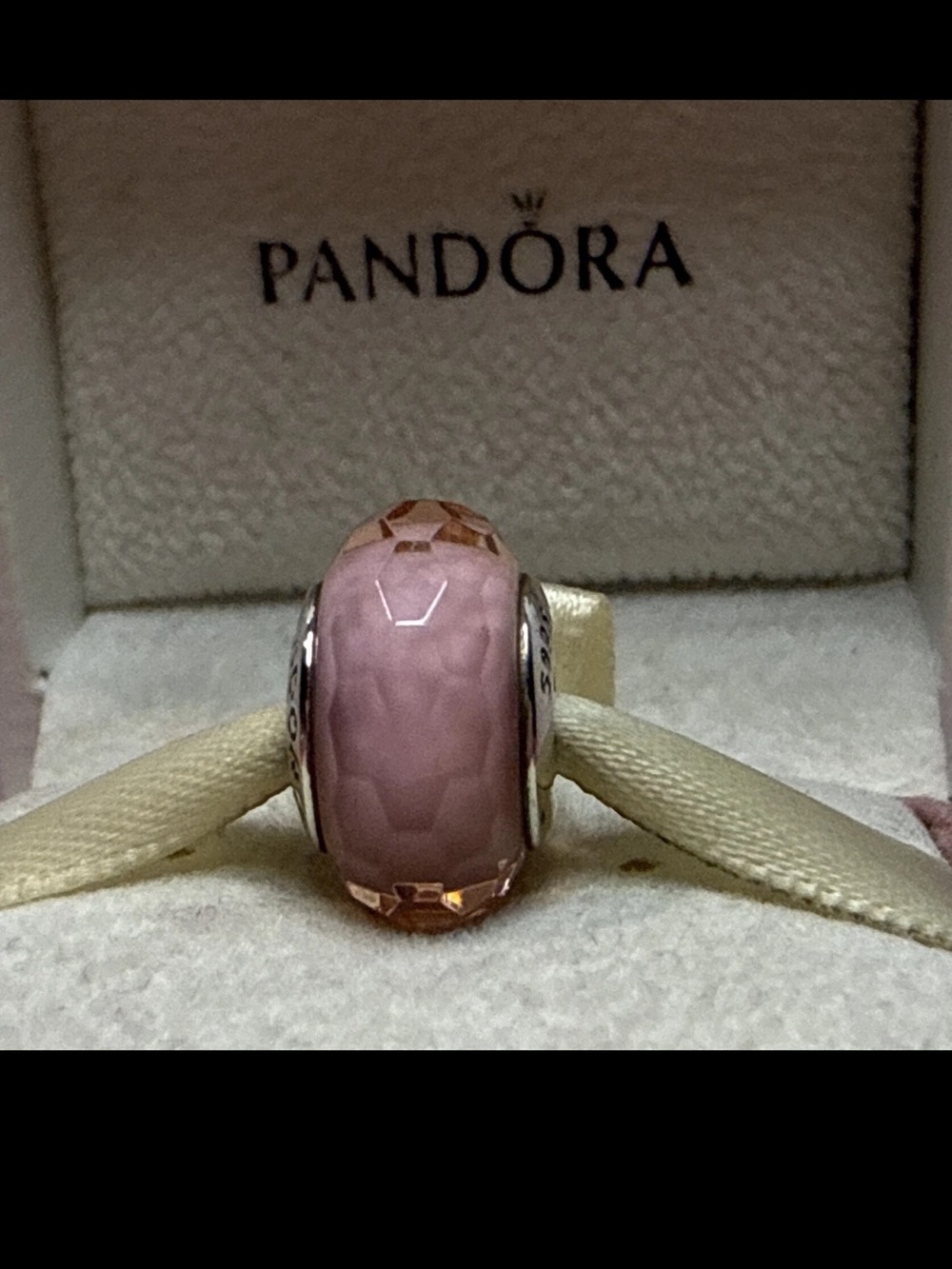PANDORA SS PINK FASCINATING FACETED MURANO GLASS CHARM #791068 RETIRED!